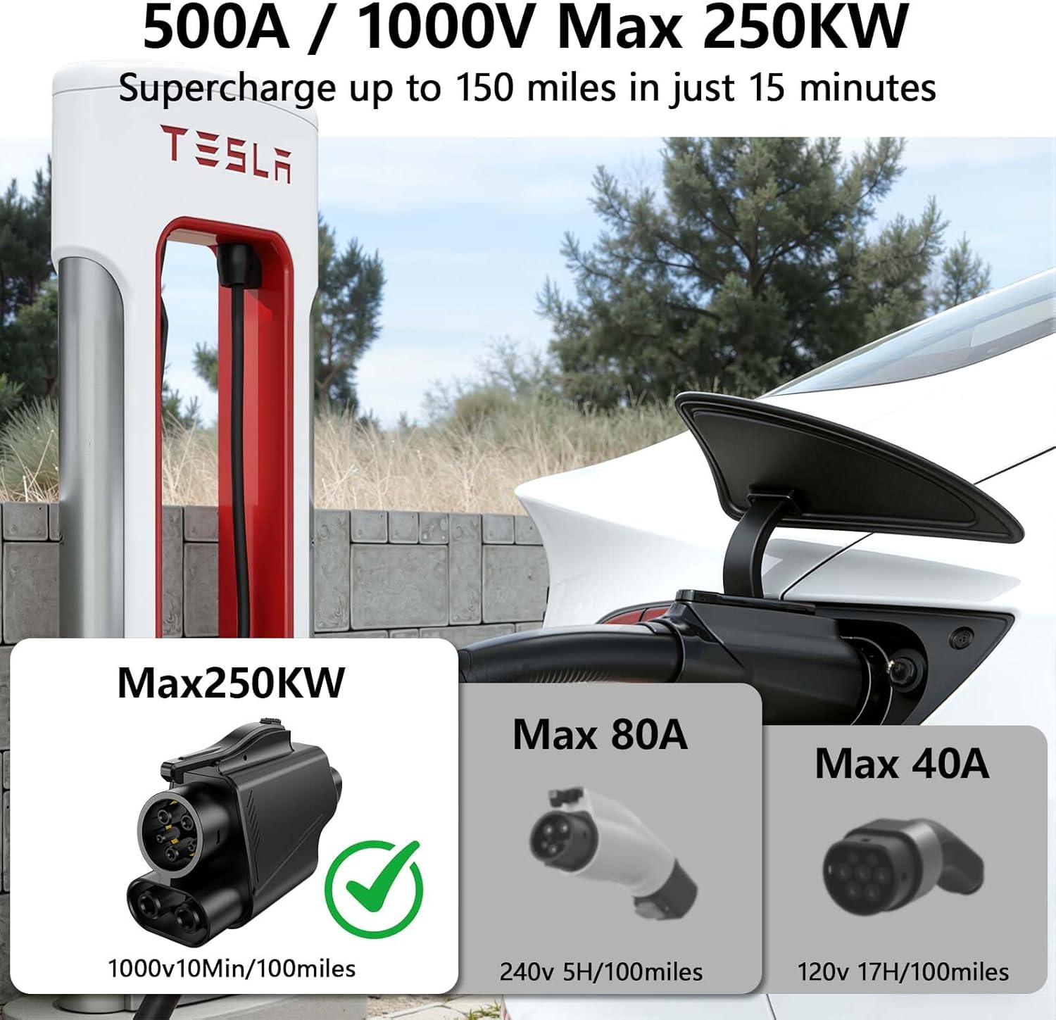 Upgraded NACS to CCS Adapter -500 Amps 1000V DC Fast Charge Adapter, Tesla Supercharger to CCS1 EV Adapter Compatible with Tesla Superchargers [Check with Your Automaker for Compatibility]