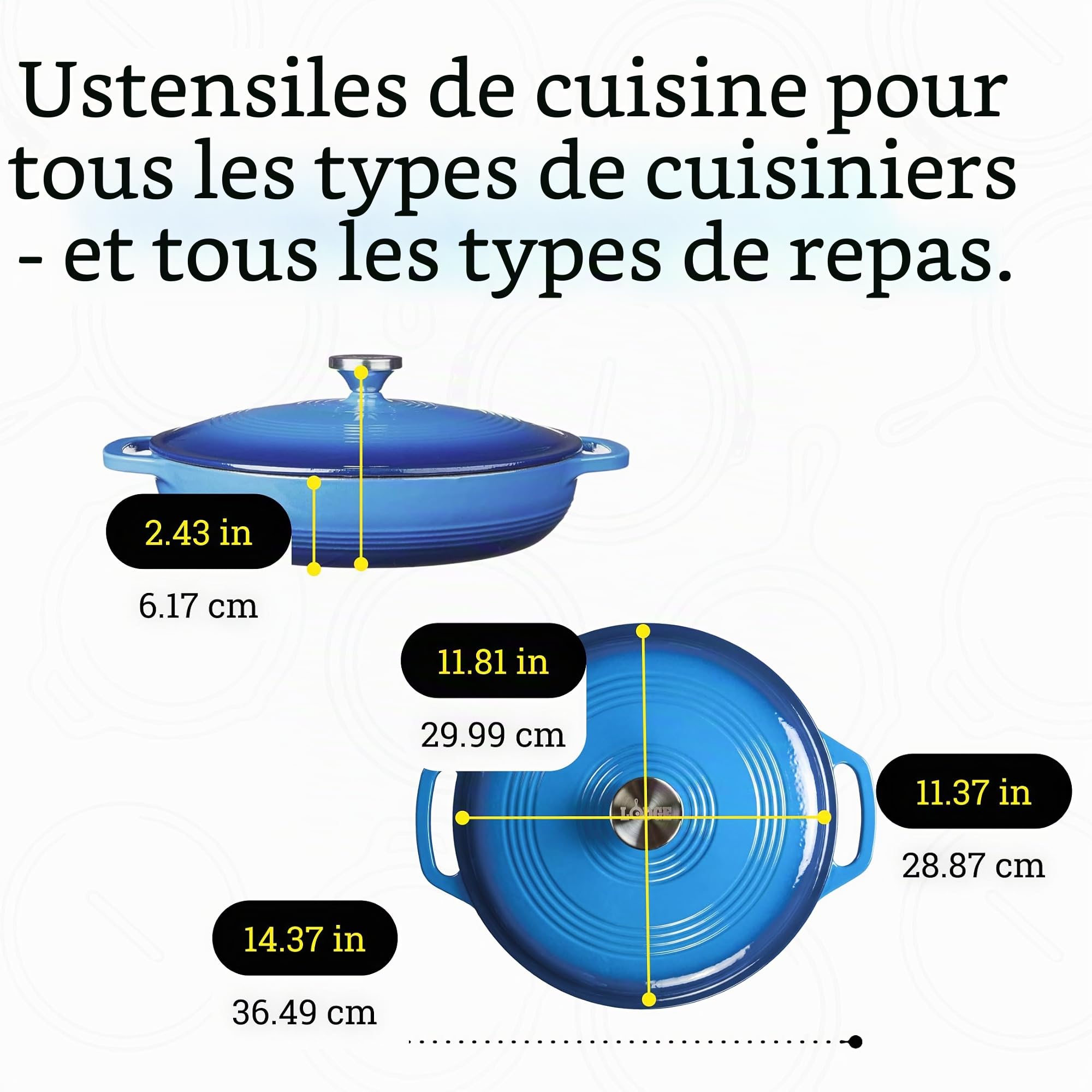 Lodge 3.41 Litre/3,6 L en Fonte/Cocotte en Porcelaine en émail, Bleu
