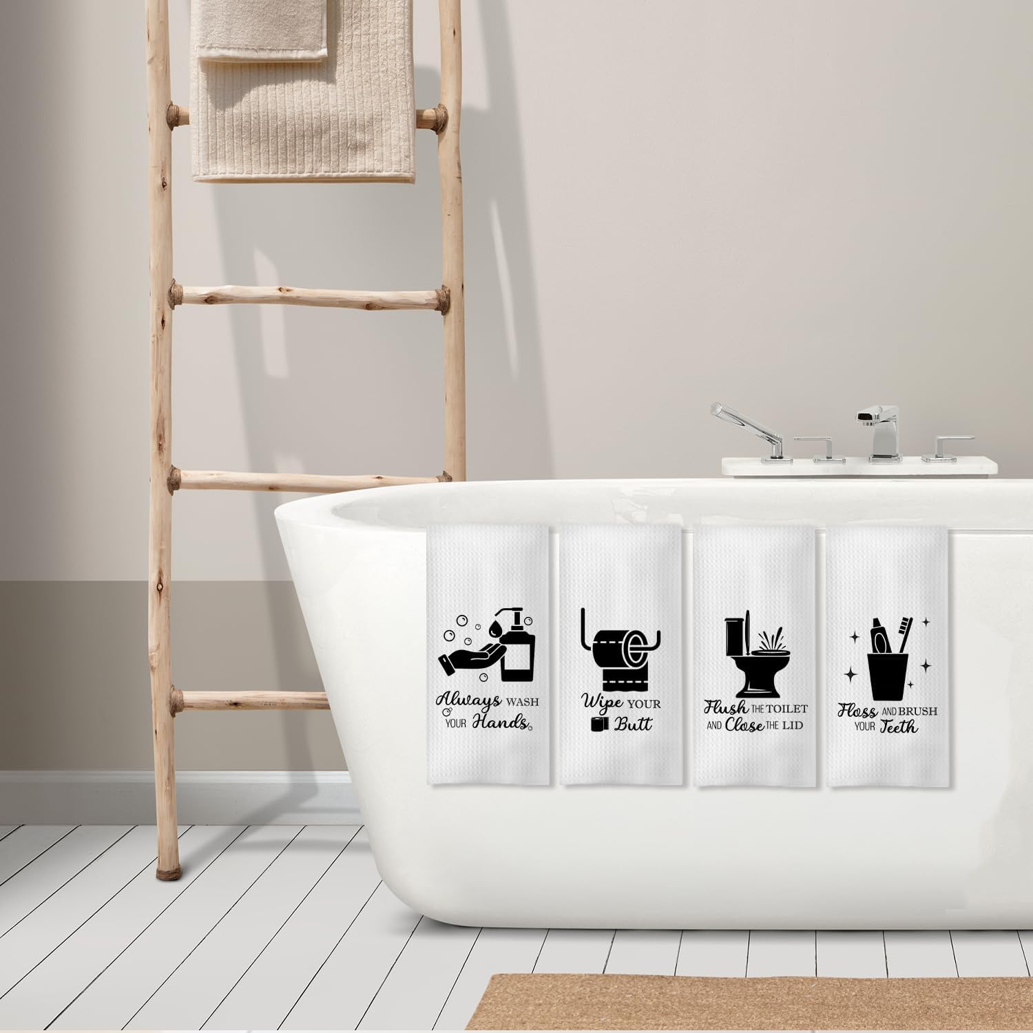 Funny Bathroom Hand Towels, Modern Black and White Decorative Hand Towels for Bathroom Washroom Toilet Gym Spa Yoga Room Decor, 16x24 Inches Set of 4 - Image 6