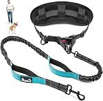 SlowTon Hands Free Dog Leash for 2 Dogs, Double Dog Leash with Padded Handles and Reflective Stitching, Adjustable Waist Belt with Removable Zipper Pouch for Walking Jogging Hiking