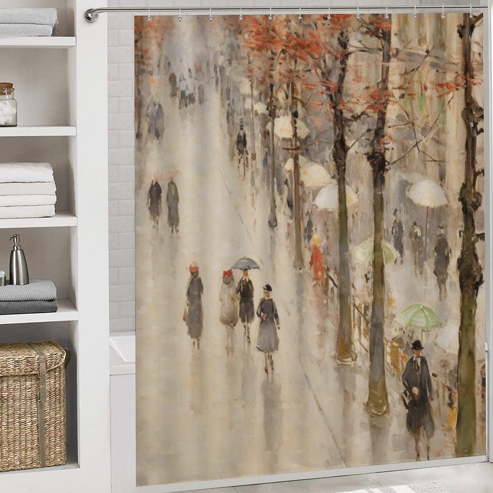 Set di 4 tende da doccia impermeabili astratte per il bagno, set di decorazioni per il bagno in stile country francese con tenda da doccia e tappeti e accessori
