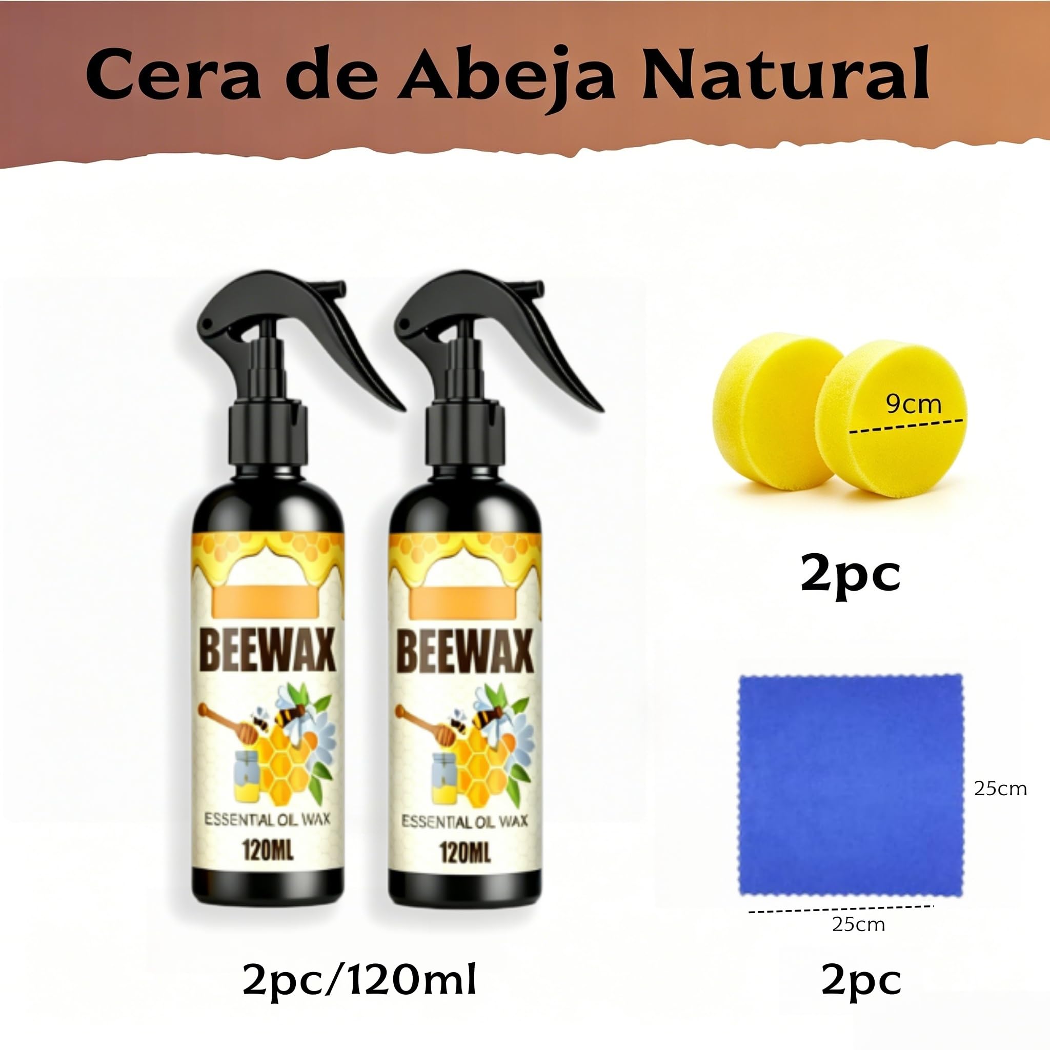 Cera de Abejas Pulimento para Muebles de Madera,cera para madera,Limpiador En Aerosol De Cera De Abejas,para el Cuidado de Muebles y Protección de Madera para Interior y Exterior (Spray-2pc)