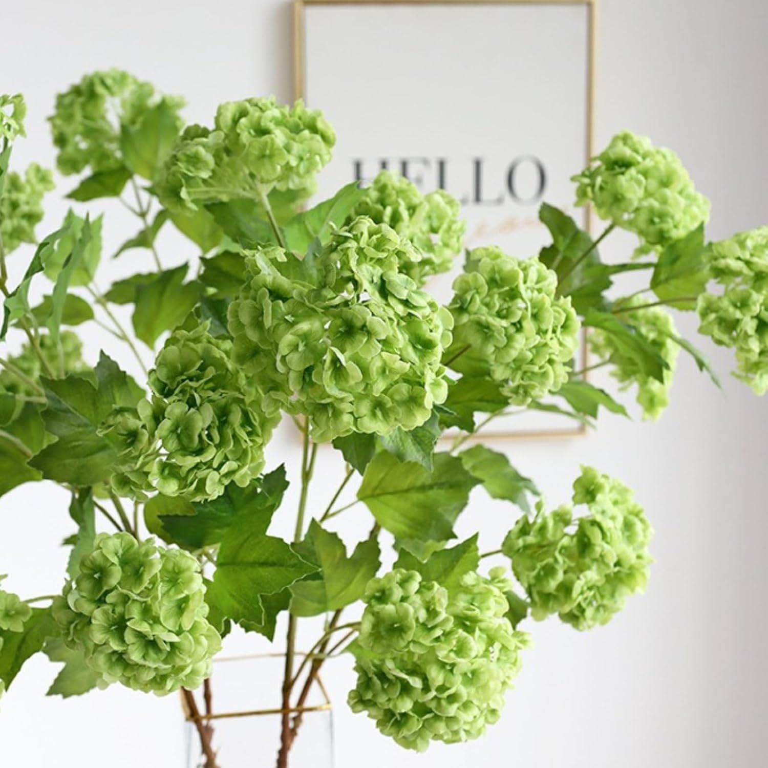 ASTRYAS 6 Pcs 26.8'' Faux Snowball Viburnum Hydrangea Flowers Green Long Stem Real Touch Hydrangea Christmas Flower for Home Decoration Table Centerpieces Floral Arrangements