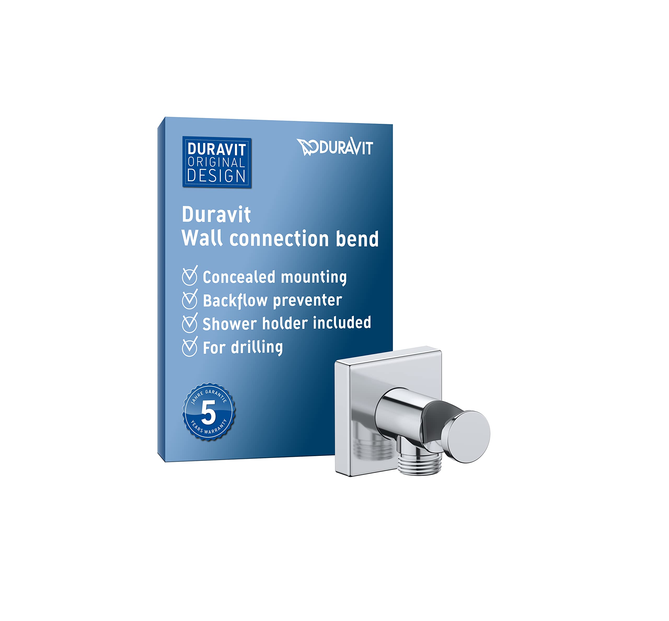 Duravit Chrome Universal Wall Outlet, Wall Outlet With Shower Holder, Square Wall Connection Elbow,
