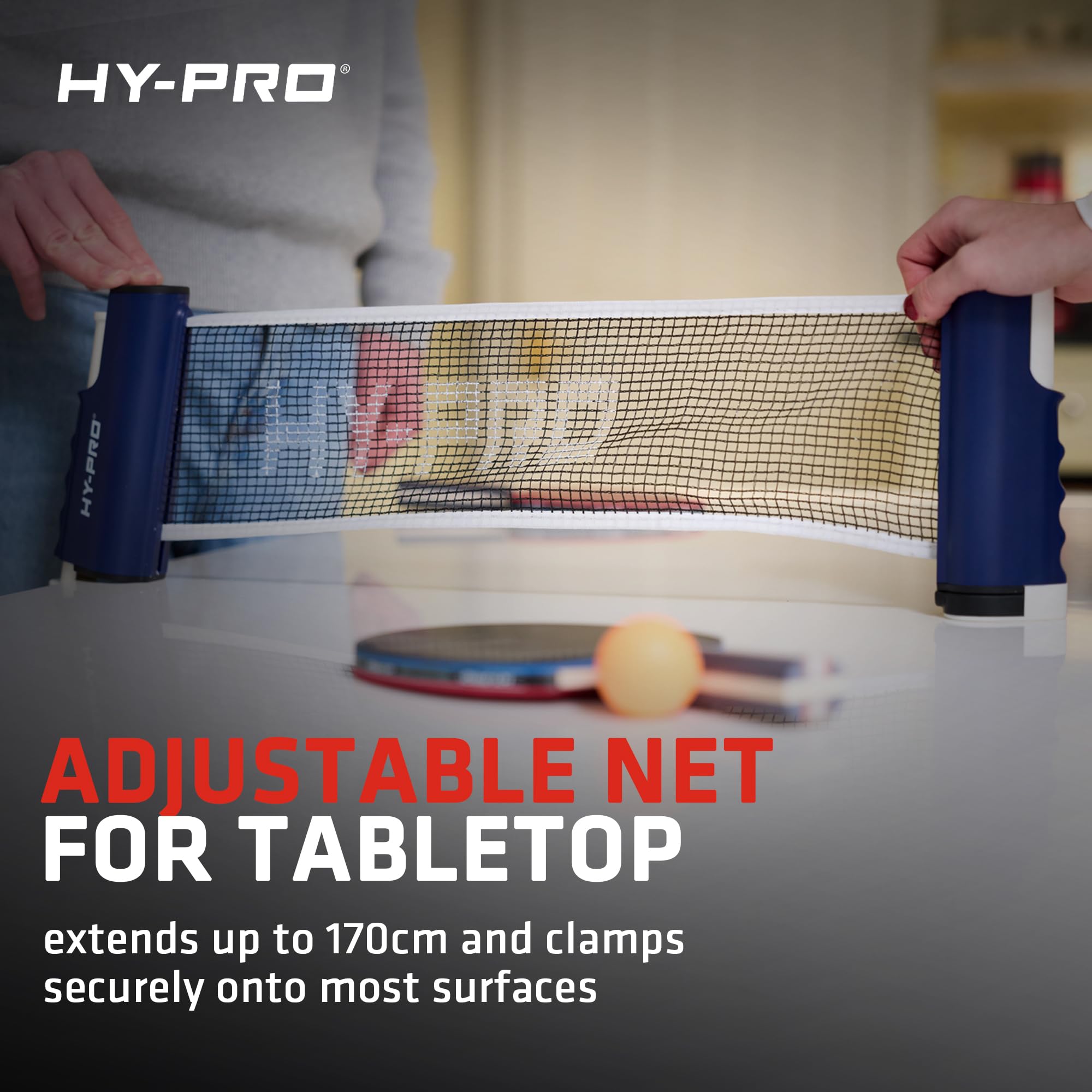 Hy-Pro Set da ping pong portatile – con rete estensibile fino a 170 cm, 4 racchette, 8 palline, borsa per il trasporto, palline a 3 stelle, per bambini e adulti, interni ed esterni, set da ping pong
