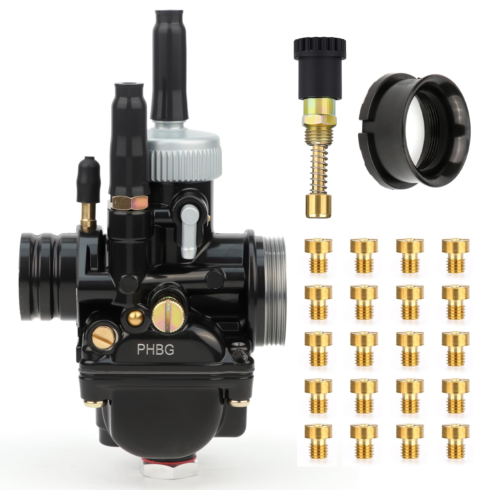 PHBG - Kit carburatore 19 DS, 20 getti principali 70-110, set di interruttori manuali per starter manuale, kit di tuning di ricambio per motori scooter e moto 2T, sistema di tuning per carburatore