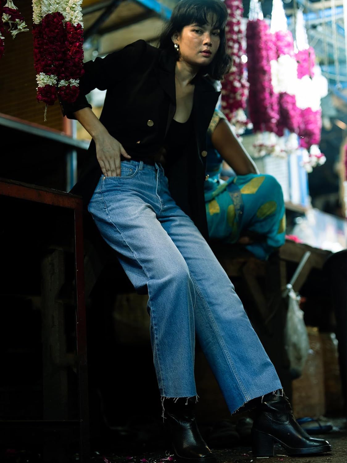 Billie Light Blue Straight Leg Jeans – Cotton, Cropped, 5 Pocket Design, Raw Edge Bottom Hem, Non-Stretchable - Image 3