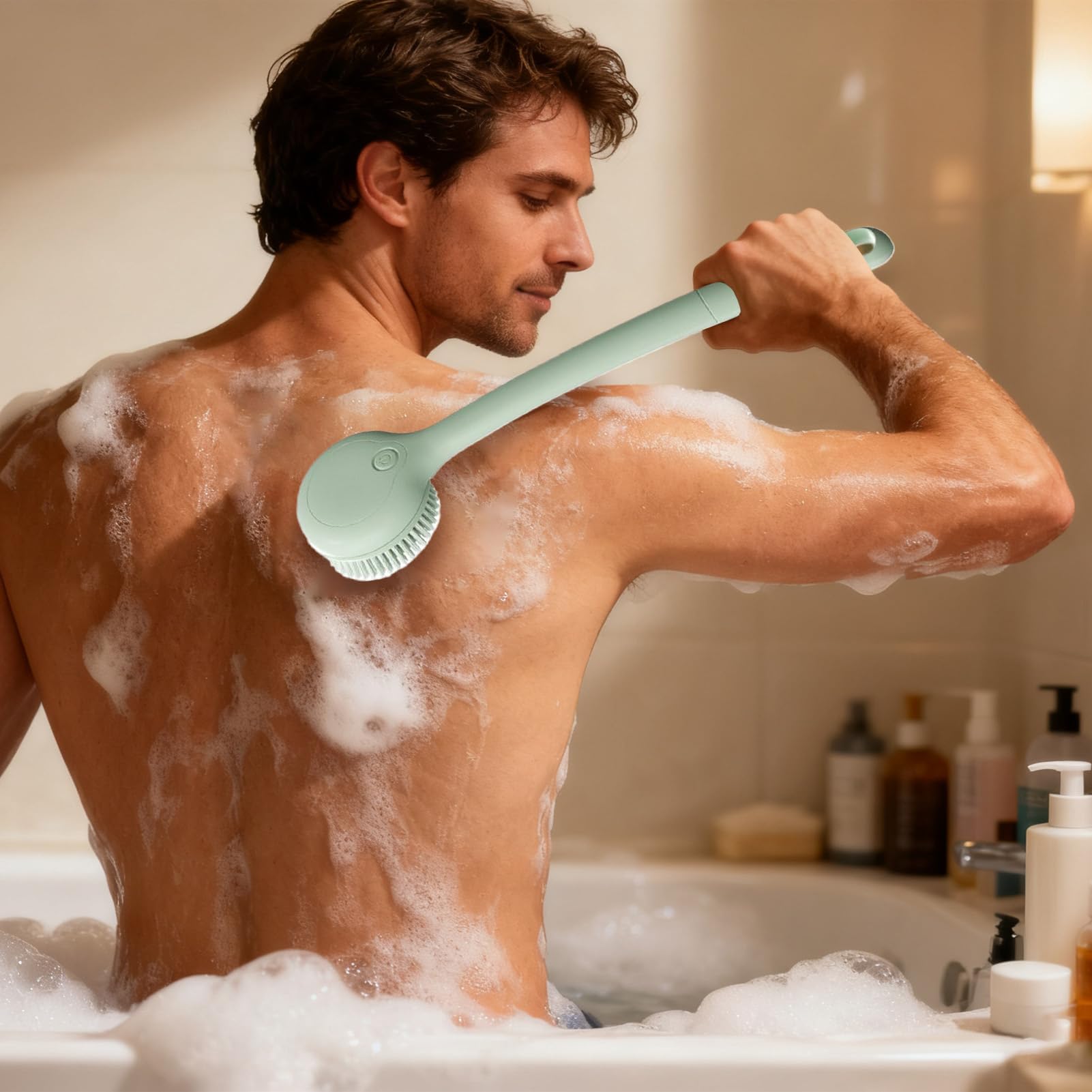 Cepillo trasero eléctrico para la ducha 2 velocidades giratorias | Cepillo corporal recargable con mango largo para mujeres para masaje de baño y lavado de pies cara cabeza vientre