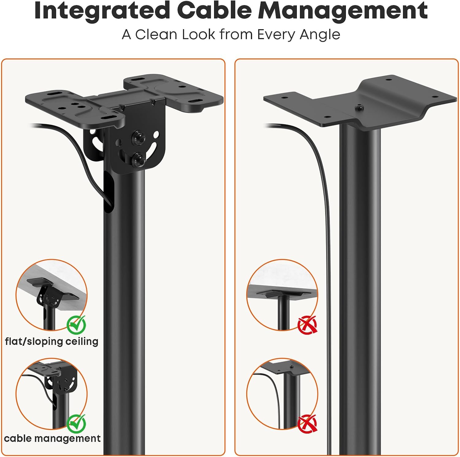 Ceiling TV Mount, Full Motion Hanging TV Mount for 50-100 Inch, Supports up to 176lbs, Full Motion 360° Rotation Hanging Ceiling Bracket Fits Most LCD LED OLED 4K TVs, Max VESA 800x600mm, Black