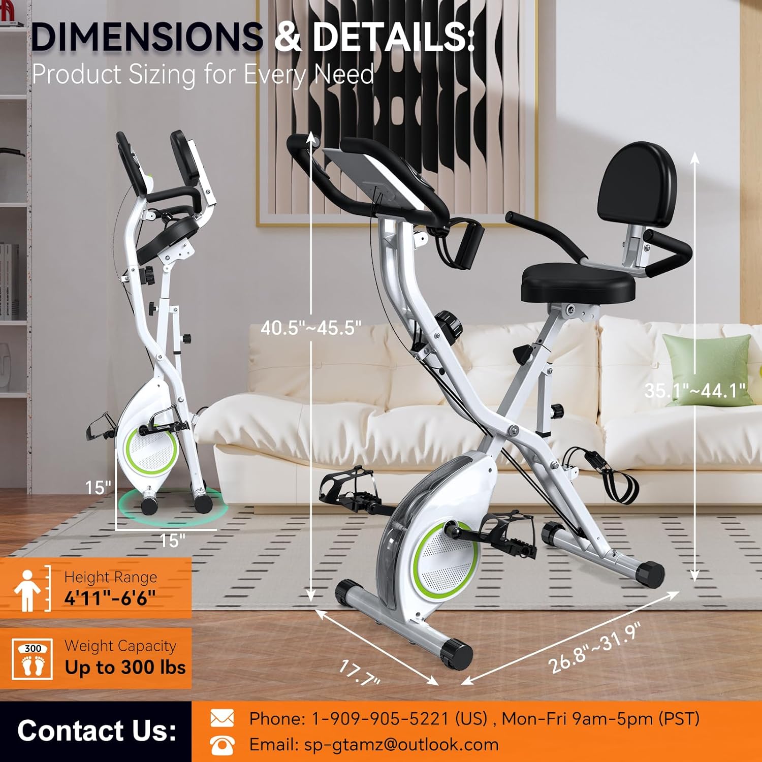 Foldable Exercise Bike for Small Apartments, Stationary Bikes for Home, Indoor Portable Cycling Bike with 16-Level Magnetic Resistance, 260LBS Capacity, 5.5 LBS Flywheel, Designed for Small Space Workout 816