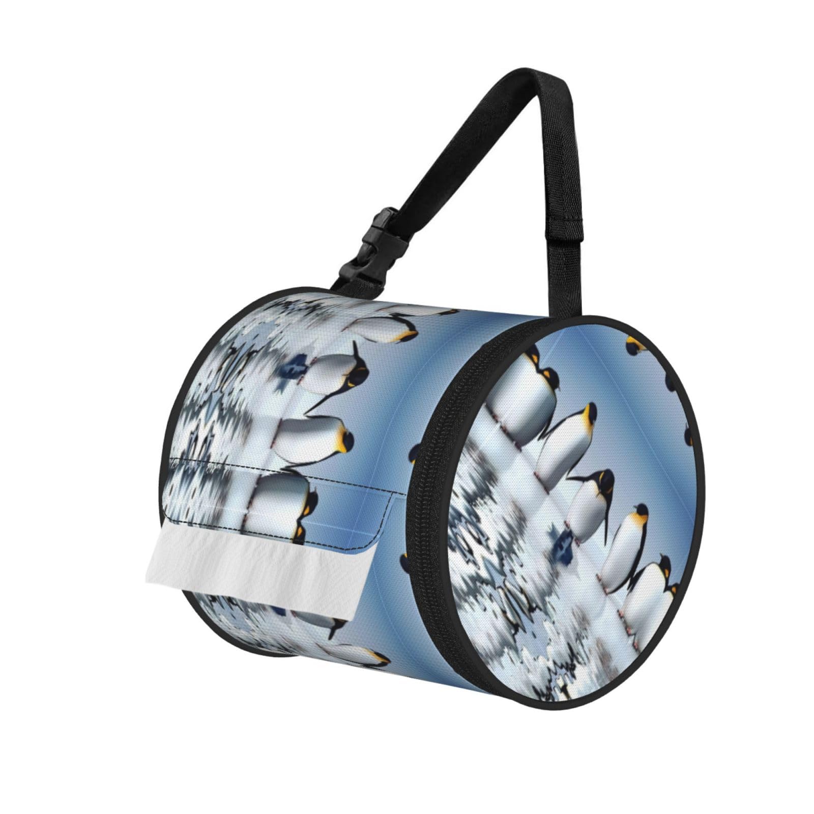 Penguin Printed Hanging Tissue Organizer, Smooth Zipper Oxford Cloth Roll Holder for RV Bathroom Desk