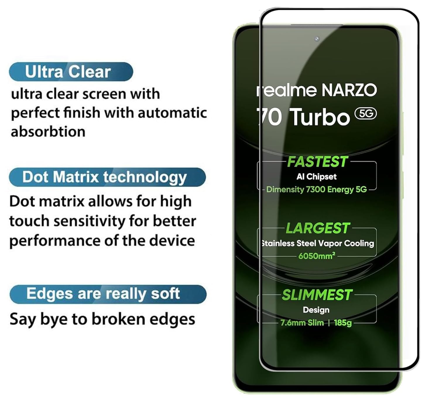 JGD PRODUCTS for Realme Narzo 70 Turbo 5G, Realme P1 Tempered glass with Full Edge Protection and Easy Installation Kit