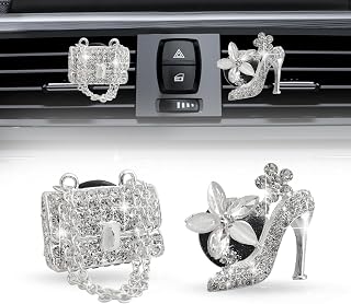 2Pcs Car Air Vent Clip, Bling Crystal High Heel Shoe And Magic Bag Crystal Clips, Air Conditioning Outlet Clip Decorative, Universal Car Interior Decoration Accessories(Silver)