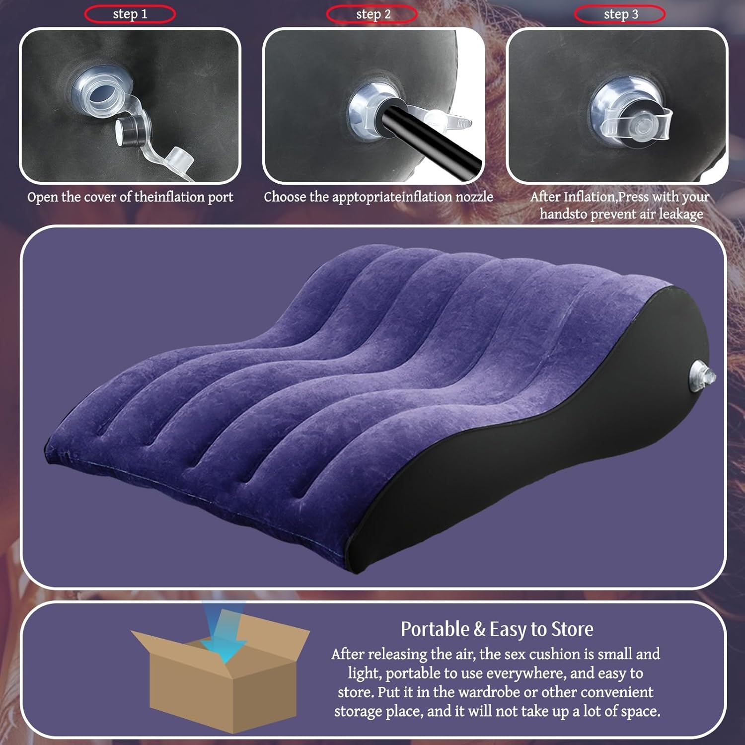 RNPFOR Inflatable Sex Cushion PVC Flocking Sex Pillow Chair for Couples Positioning, Body Support Pillow with S-Curve Design for Deeper Position, Portable Travel Pillow