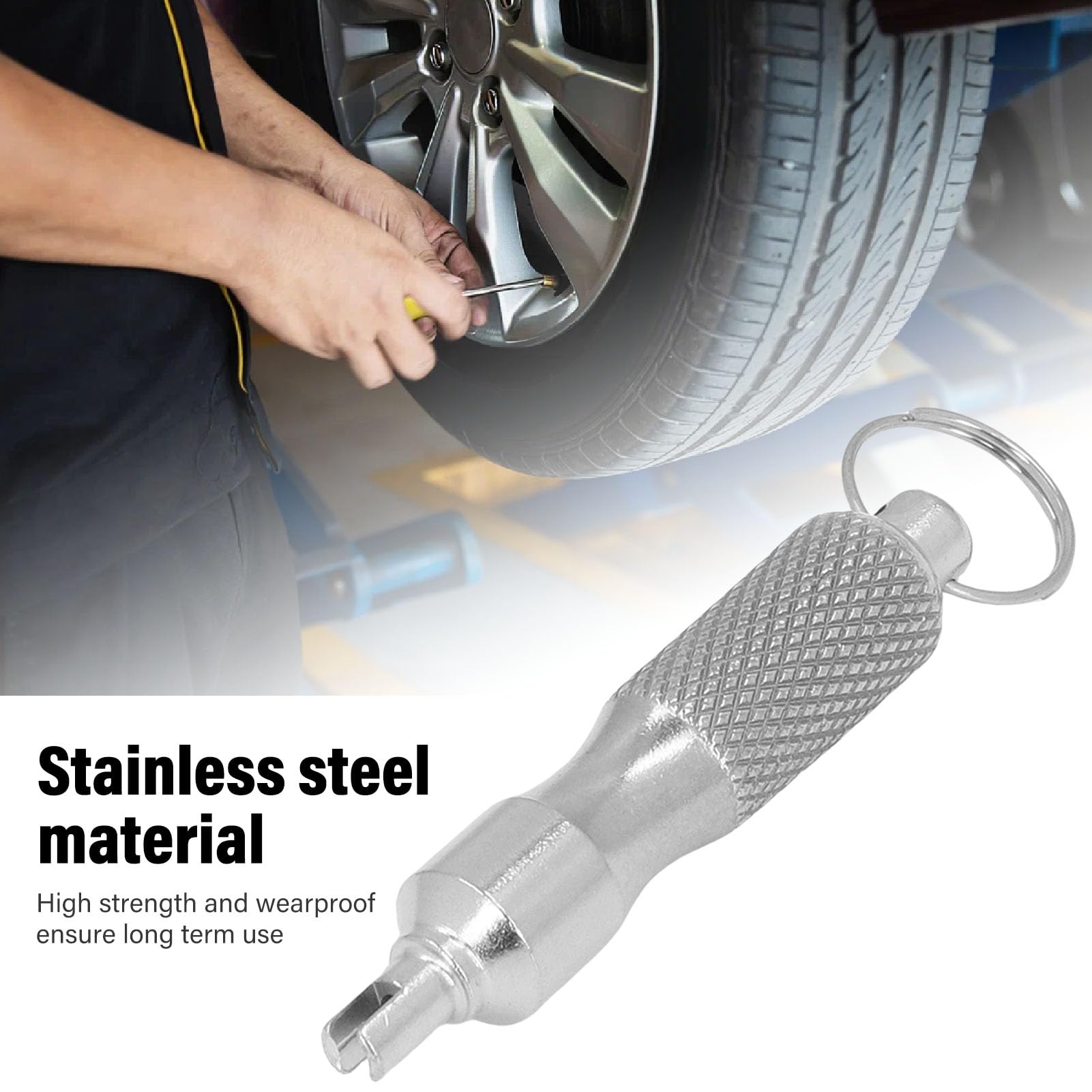 Aramox Valve Core Removal Tool Tire Valve Stem Core Remover 2pcs Stainless Steel Portable with Keychain for Bike Car Motorcycle Repair Install