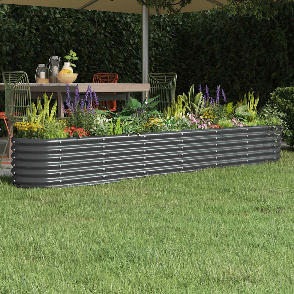 Letto Rialzato da Giardino in Acciaio Zincato 260x40x36 cm Antracite, Fioriera Ovale per Piante e Fiori, Struttura per Orto Rialzato con Staffe di Sostegno, Resistente e Durevole