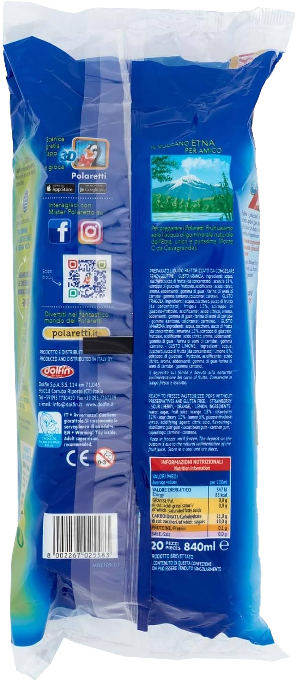 Fruit BLU Doppia Confezione con 20 Ghiaccioli al gusto di Frutta Assortita: Arancia, Fragola, Amarena e Limone per polaretti 840ml