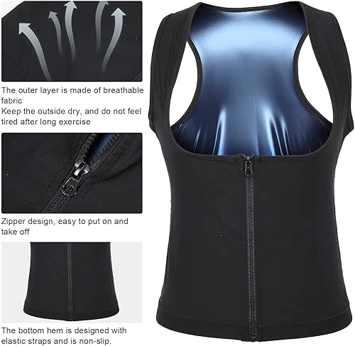 Miniatura 4 de FILFEEL Corsé de entrenamiento de cintura para mujer, chaleco con cremallera, calefacción, sudor, sauna, moldeador de cuerpo, transpirable,