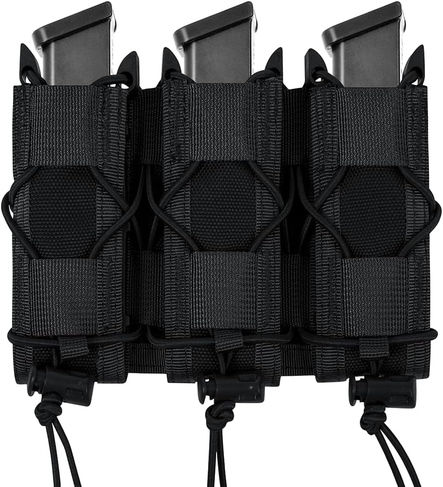 Triple 9MM Mag Pouch,Molle Pistol Triple Magazine Holster,3 Magazine Holder 9mm Universal,Open-Top Handgun Ammo Holder for 9mm/.40 Calibers 45acp Glock Compatible MOLLE Belts