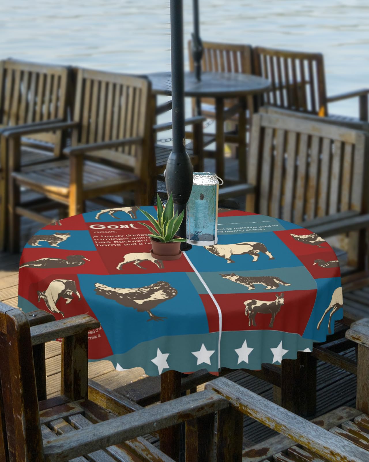 Amazon.com: Outdoor Round Tablecloth with Umbrella Hole Independence Day  Farm Theme 54