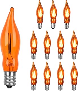 Agaphoton Halloween Orange C18 Flicker Flame Light Bulb, Clear Flame Tip Candelabra Replacement Bulbs - 1 Watt / 120 Volts / E12 Base Candelabra Base Bulbs (12 Pack)