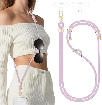 Phone Lanyards For Around The Neck, Crossbody Cell Phone Strap with Premium Metal Buckles Universal Neck Strap Holder with Clear Phone Patches For All Smartphones-Light Purple