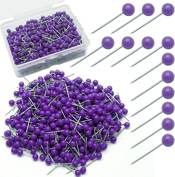 Purple Map Pins, 500Pcs, 1/8 Inch, Round Ball Head