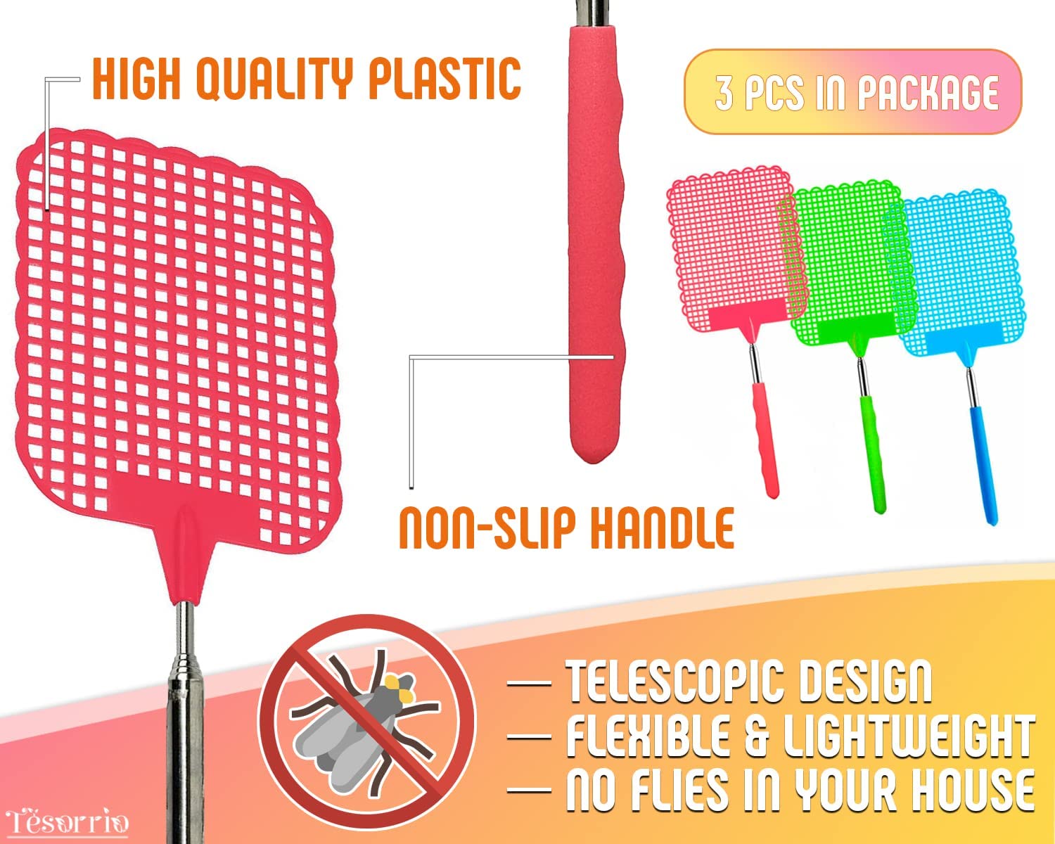 Lythor Fly Swatter Strong Flexible Manual Pest Control Colorful Plastic
