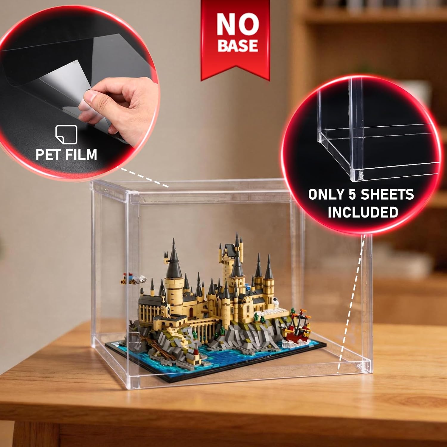 BRIKSMAX 2 Pack Display Case for Lego 76419 10369 10368 Hogwarts Castle and Grounds, Dustproof Showcase with Protective Corners(14.17''x10.62''x10.62'')