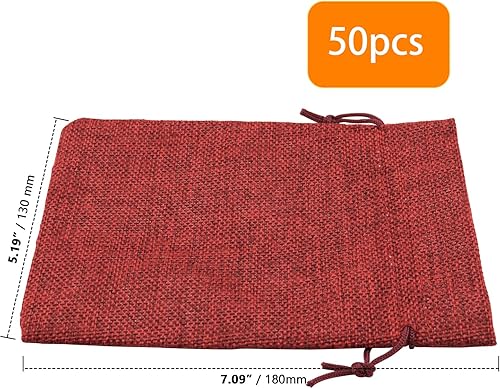 Miniatura 2 de ZOENHOU Paquete de 50 bolsas de arpillera grandes de 5 x 7 pulgadas con cordón, bolsas duraderas de yute rojo vino, sacos de arpillera a prueba de