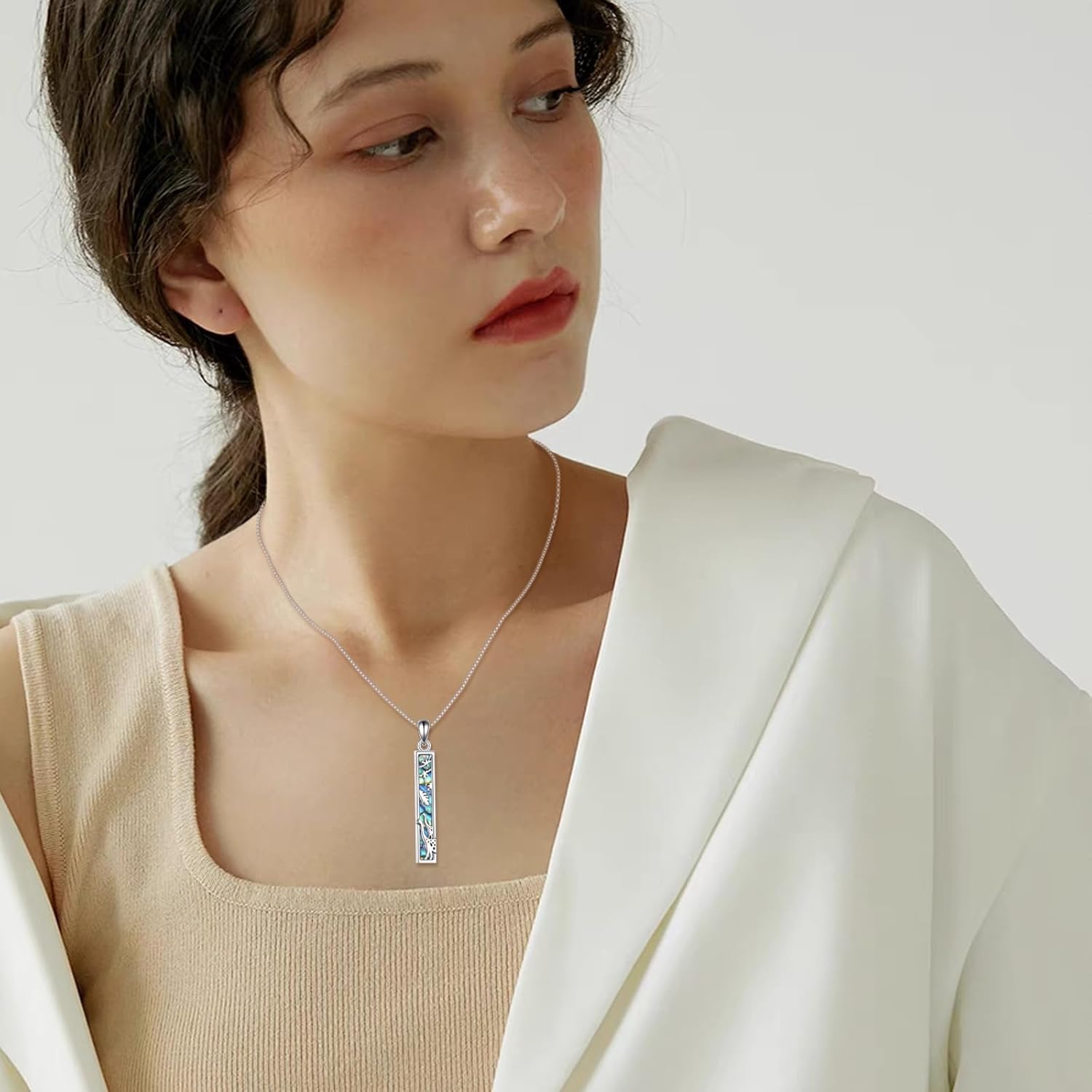 Dinosaur/Hummingbird/Axolotl Necklace 925 Sterling Silver Abalone Shell Pendant Animal Necklace For Women Men - Image 2