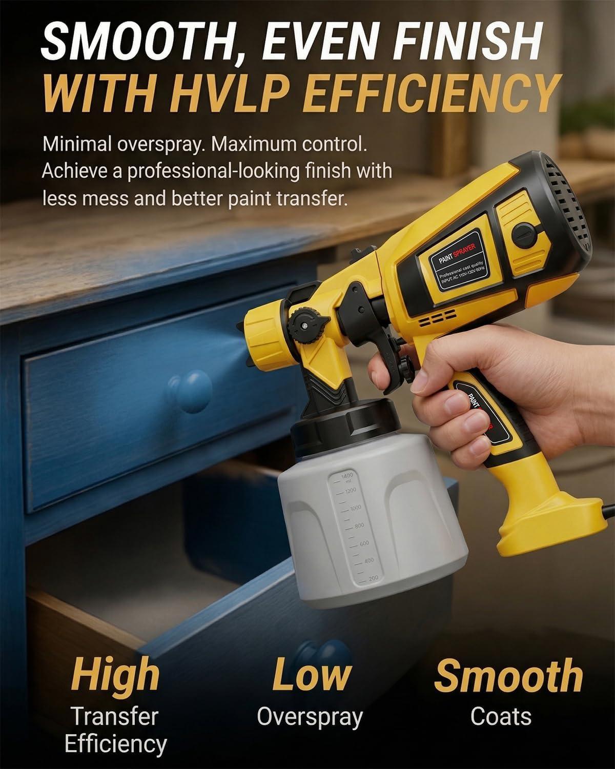 Paint Sprayer Indoor Outdoor, 1000W Electric Handheld HVLP Spray Paint Gun with 3 Patterns 6 Nozzles, Easy to Clean & Use, Stain Sprayer for House Painting, Furniture, Cabinets, Walls, Doors, Fences