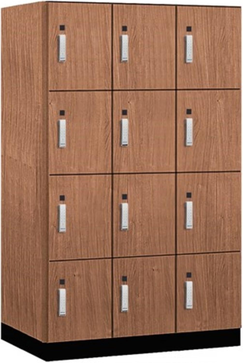 Salsbury 15" Wide Premier Wood Locker-Four Tier-3 Wide-6 Feet High-24 Deep-Red Oak-Silver Electronic Locks