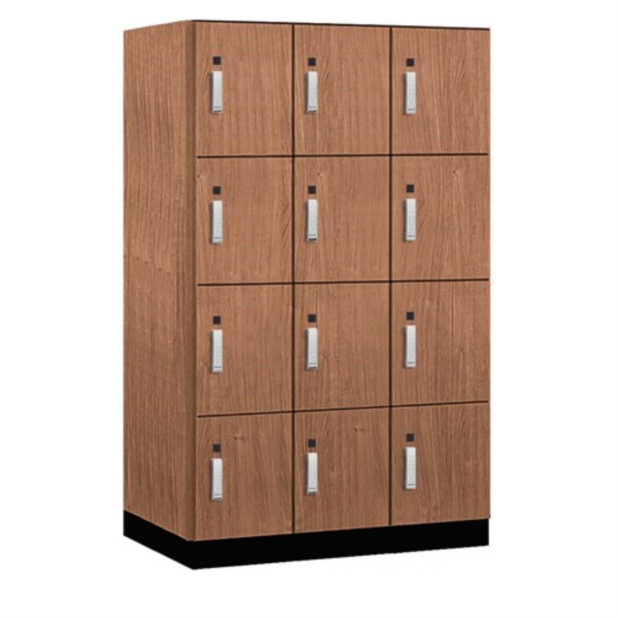 Salsbury 15 Wide Premier Wood Locker-Four Tier-3 Wide-6 Feet High-24 Deep-Red Oak-Silver Electronic Locks