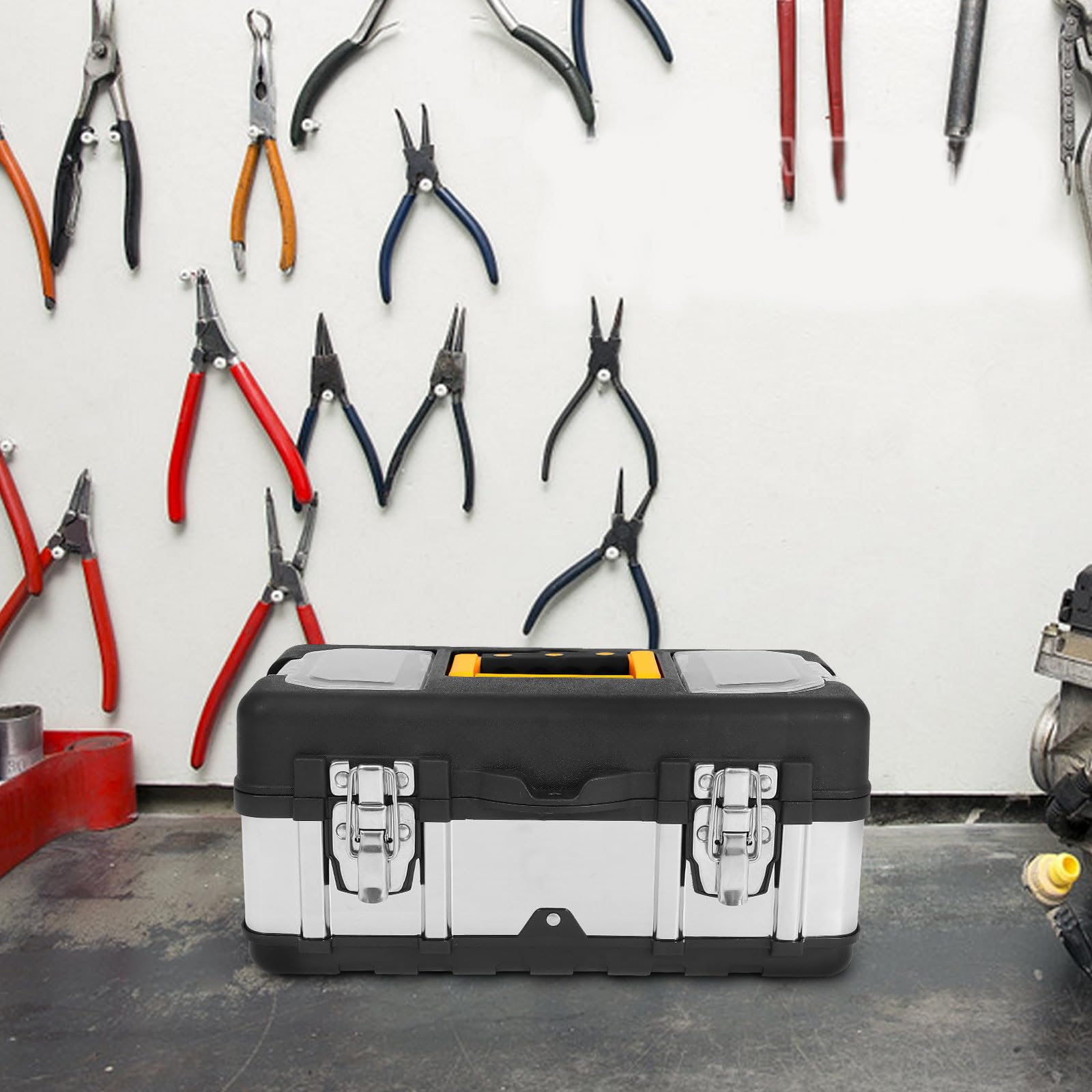 Caja de Herramientas de Mano Portátil y Bloqueable de Acero Inoxidable | Uso Profesional y Exterior, Diseño Práctico y Ligero, Formato Pequeño para Accesorios