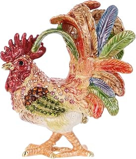CLISPEED Rooster Trinket Boxes Hinged Enameled Jewelry Box Rooster Figurine Statue Ring Box Jewelry Trinket Boxes Hand Painted Animal Figurines Keepsake Box