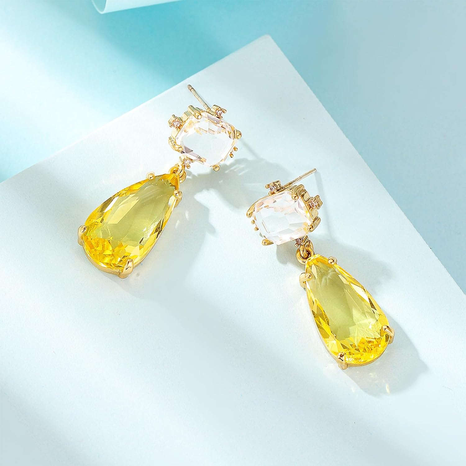 Crystal Earrings CXUEMH Teardrop Earrings for Women Blue and Green Dangle Earrings Elegant Earrings for Prom Emerald Green Earrings Formal Jewelry Crystal Drop Earrings - Image 3