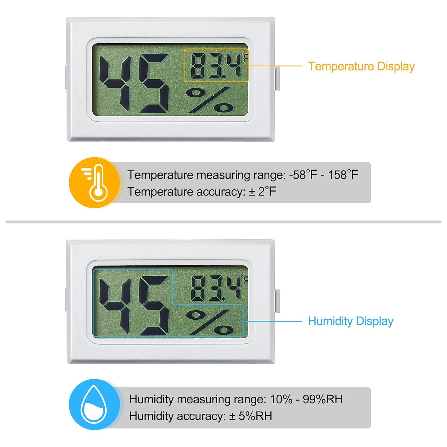 Mini Thermomètre Numérique Hygromètre avec Sonde Externe, Moniteur LCD Numérique Intérieur Extérieur Température Humidité Mètre Jauge pour Reptiles Terrarium Animal de Compagnie