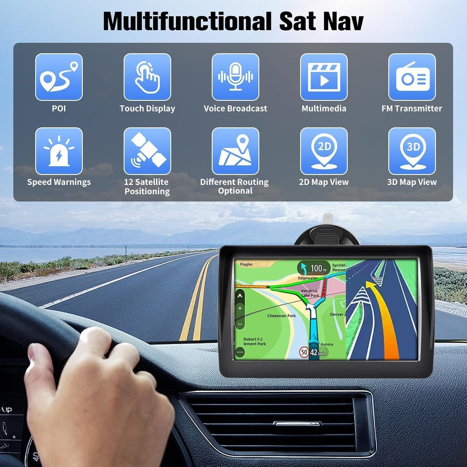 GPS Navigator for Car and Truck, 7 Inch Touchscreen, 2026 North America Maps, Voice Guidance, Speed Limit Warning, USB Connectivity