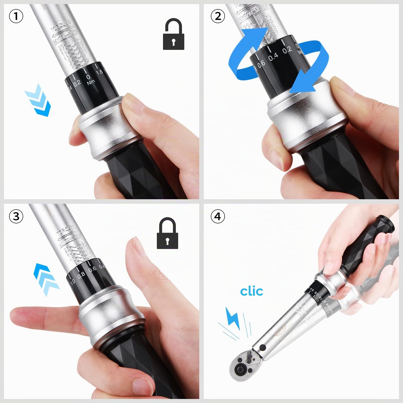 CXWXC Llave dinamométrica para bicicleta de 1/4 pulgadas, 1 hasta 25 Nm, par de torsión, herramienta de reparación, llave de par de torsión, incluye hexágono interior hexagonal Torx para bicicleta de