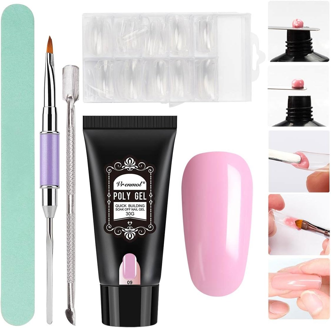 Vrenmol 30ml Clear Poly Gel UV Nail Enhancement Builder Finger Extension Gel with Nail Brush Nail Art Manicure Kit Rose Pink