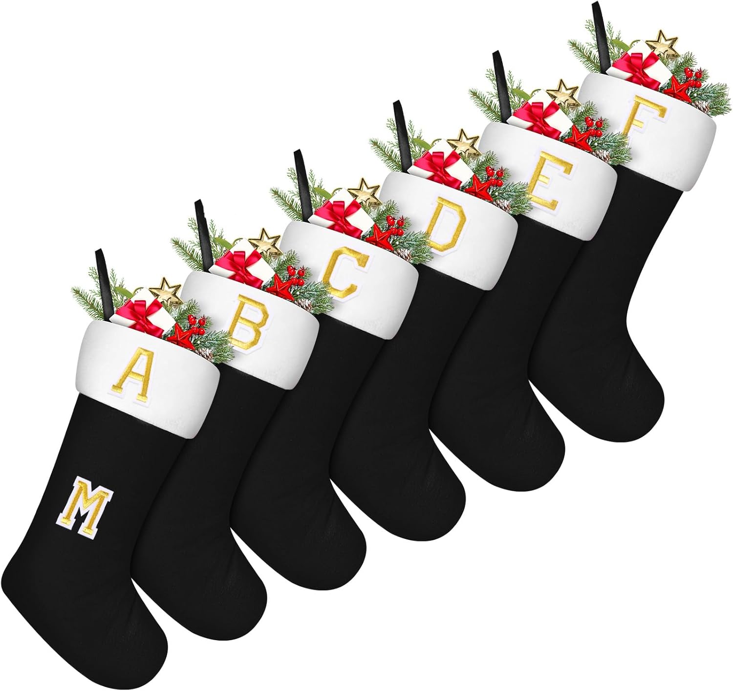 Tatuo 6 Pack Christmas Burlap Stockings Large 18" Xmas Stockings Christmas Hanging Decorations Tree Decor Xmas Party Supplies with 6 Sheet Letter Self Adhesive Vinyl Sticker(Black)
