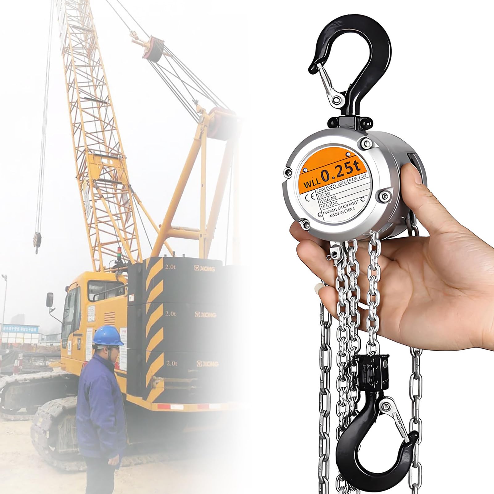 Paranco Manuale a Catena, capacità di Sollevamento 550-1102 Libbre/1/4 1/2 T, Altezza di Sollevamento 9,8 Piedi, per Trasporto in Officina e Lavori di Sollevamento Pesanti 250kg*3m