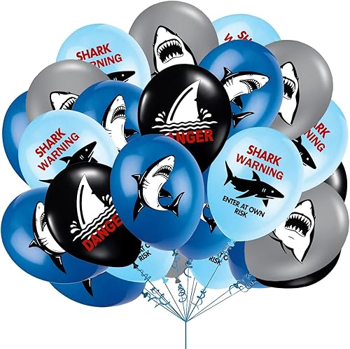 40 globos de cumpleaños de tiburón, globos de fiesta de tiburón, decoraciones de cumpleaños de tiburón, globos azules del océano, suministros de