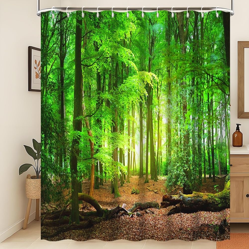 Rideau de douche forêt tropicale en tissu lavable de 180x240 cm