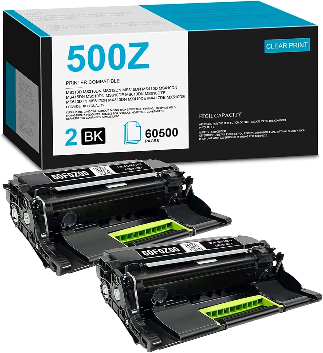 EAXIUCE 2 Pack Black 500Z Drum 50F0Z00 High Yield Drum Unit