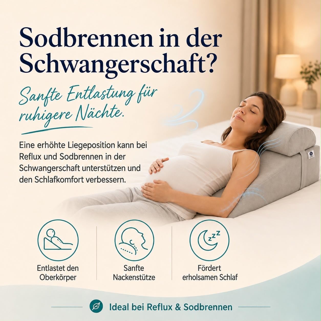 Keilkissen Bett mit Nackenrolle – Reflux Kissen Erwachsene gegen Sodbrennen & Schnarchen, Ergonomischer Matratzenkeil für erhöhte Schlafposition, besseren Schlaf & Rückenentlastung