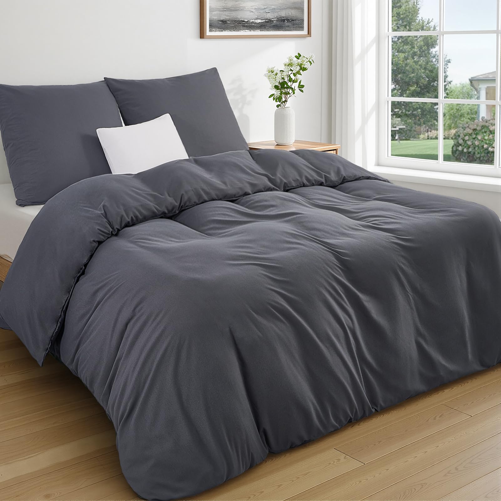 Duvetnova Grey King Size Duvet Cover Sets OEKO-TEX Ultra Soft Brushed Microfiber Bedding Set with Zipper Closure 230x220cm with 2 Pillow Cases All Season — image 1