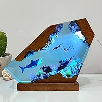 NICEHERA Shark Ocean Resin Night Light - Handmade 3D LED Lamp with RGB Colors, USB Powered Marine Decor for Kids Room, Office & Gifts (6x4 Inch)