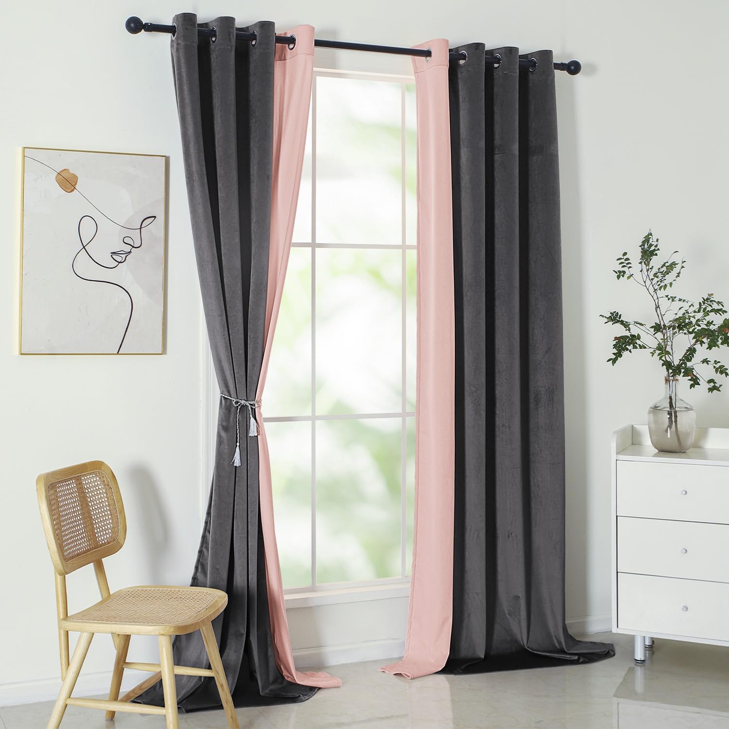 VANASEE Velvet Curtains for Bedroom Grey Pink 5263 inch Soft Blackout Thermal Insulated Curtains Window Treatment for Bedroom